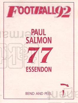 1992 Select AFL Stickers #77 Paul Salmon Back